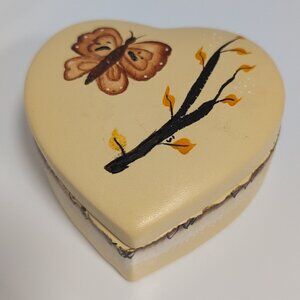 Ceramic Heart Shaped Hand Painted Trinket Box Butterfly